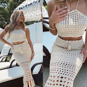 Elegant Cream Crochet Halter Top